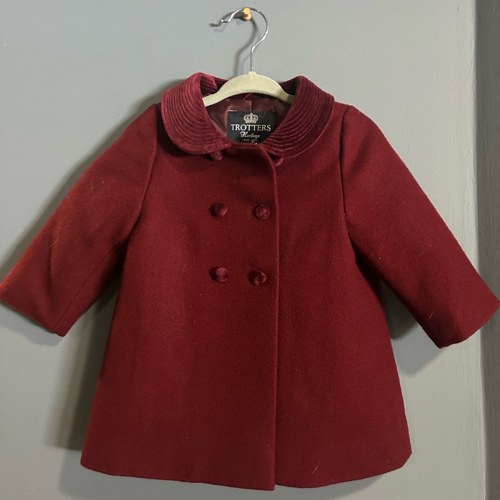 Trotters Heritage Wool Coat | Burgundy Baby Classic Coat - Picture 6 of 8